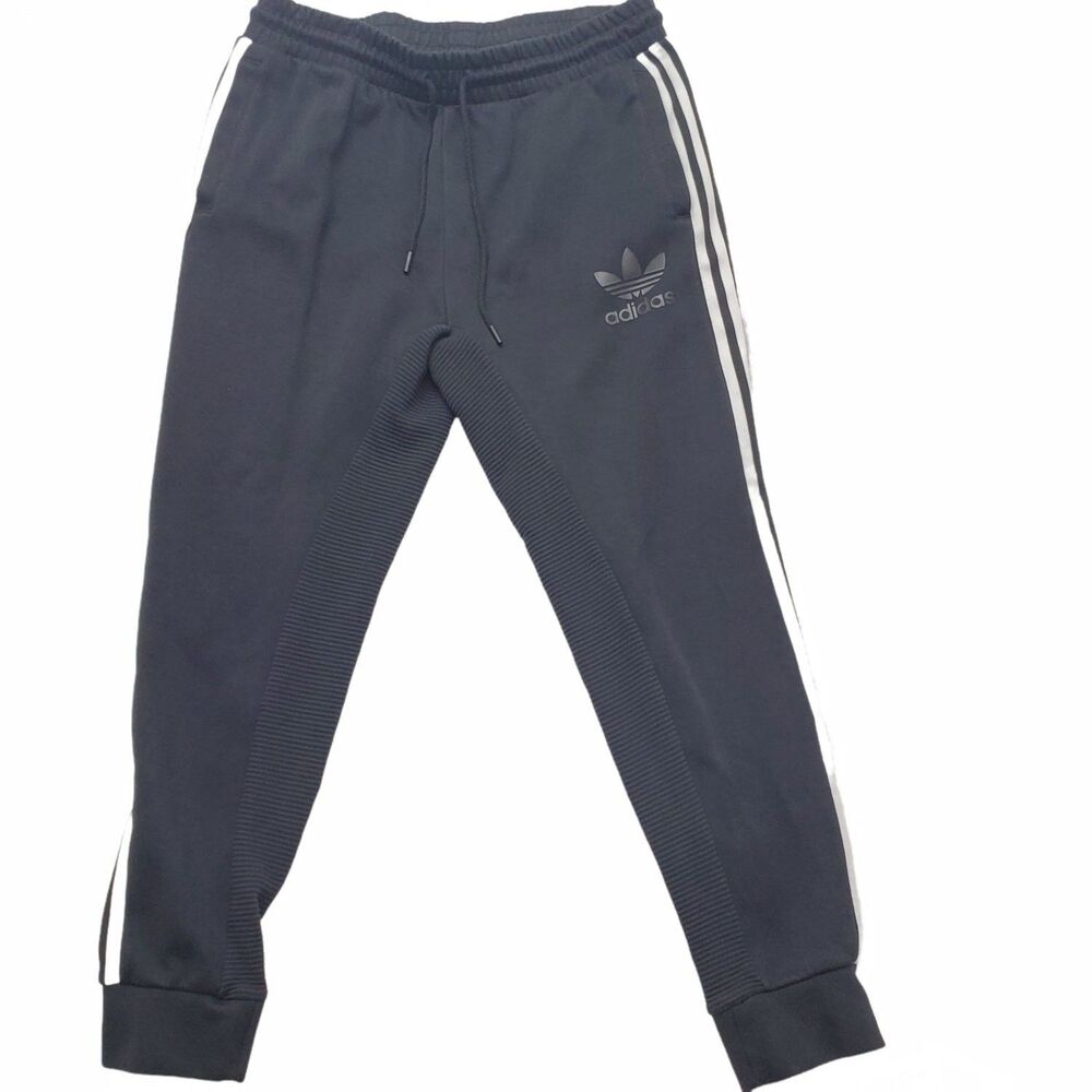 adidas Originals Inseam Track Pants Mens XL Black Tapered Leg Drawstring Ribbed